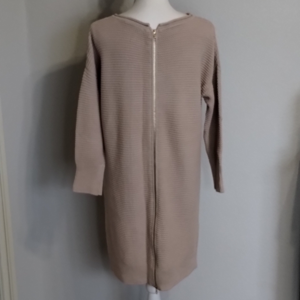 INTIMISSIMI Sweater Dress Knit Size Large zip back beige tan crochet - Picture 5 of 12